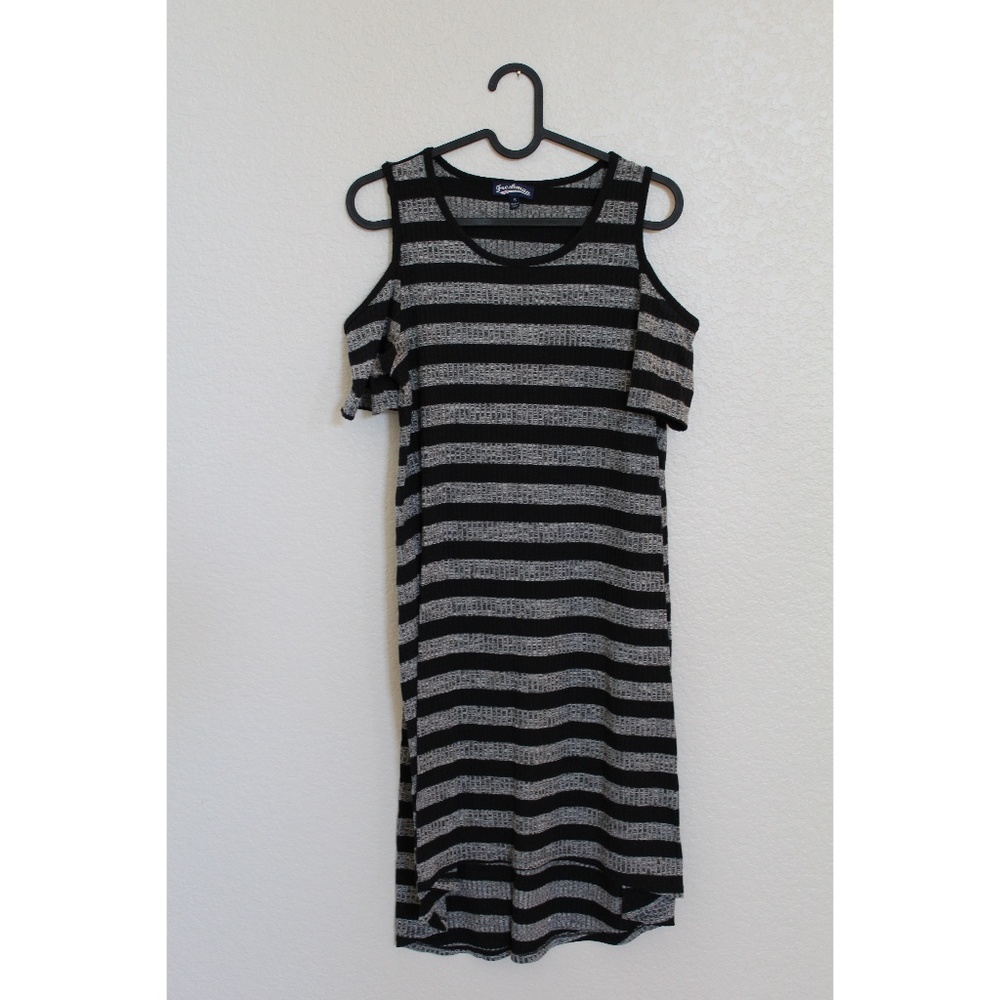 Striped High-Low Midi Dress Cold Shoulder